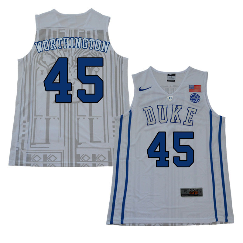 Men #45 Keenan Worthington Duke Blue Devils College Basketball Jerseys Sale-White